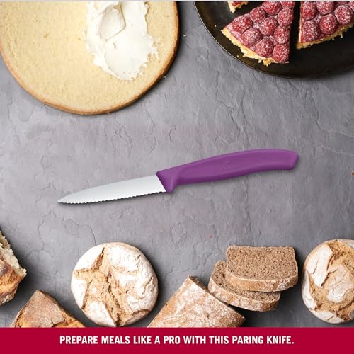 Image of Victorinox Swiss Made, Stainless Steel Swiss Classic Paring Knife, 8 cm, Wavy Edge with Pointed Tip, Professional and Household Use, Kitchen Tools & Items, Purple, 6.7635.C1 | Multipurpose Knife