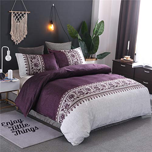 HNHDDZ Ropa de Cama Sólido Color Líneas Finas Patrón Retro Funda nórdica y Funda de Almohada Rojo Azul Gris Marrón Púrpura Niño Niña...