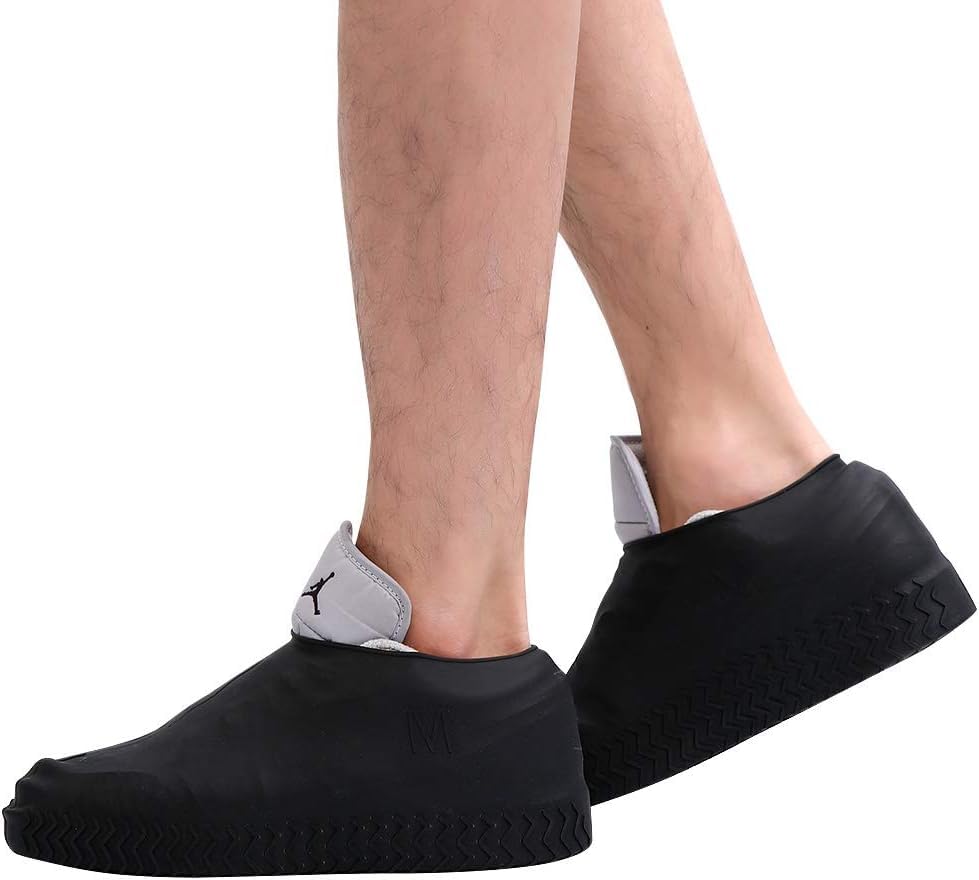 Rain Shoe Covers | Waterproof Shoe Covers for Men Women, Waterproof Silicone Shoes Covers and Reusable Rain Boots for Cycling, Outdoor, Camping, Fishing, Garden (Black, Medium)