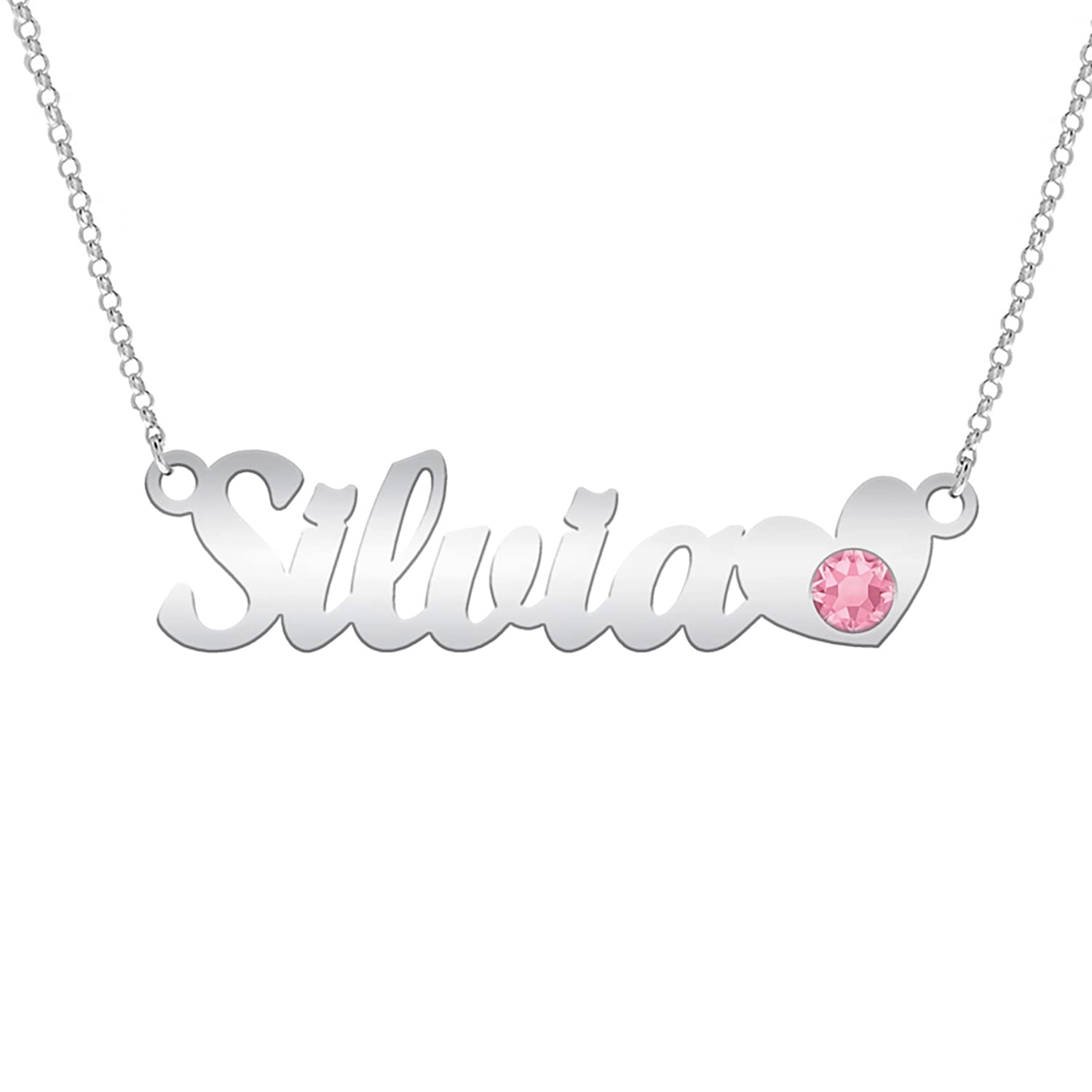 Mi Joya Personalizada MI JOYA PERSONALIZADA - Collar con Nombre Personalizado - Colgante Plata de Ley - para Mujer o Niña - Regalo Artesanal (Con cristal)
