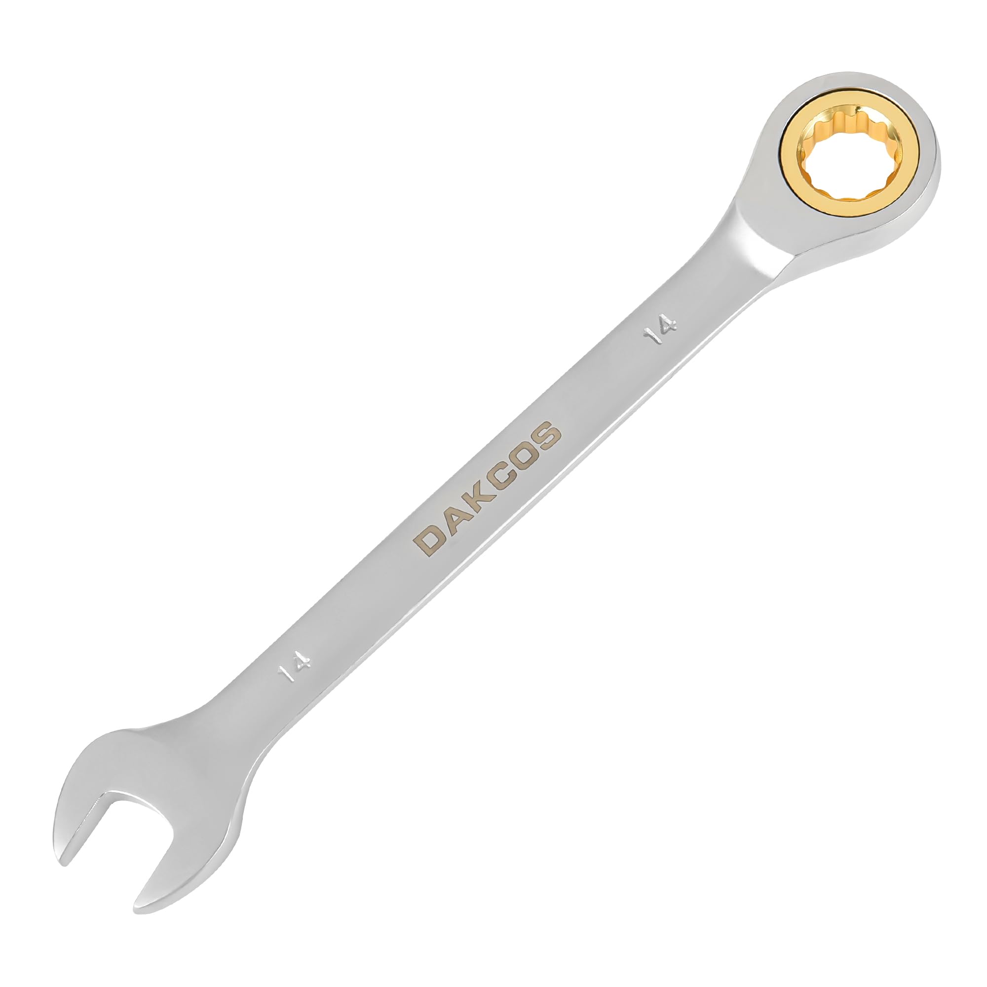 Dakcos Chrome Fixed Head Ratchet Spanner 14Mm Ratcheting Combination Wrench Vanadium Steel