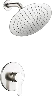 POP Shower Faucet Set Brushed Nickel, Single Function Shower Trim Kit with Rough-in Valve, Bathroom Rainfall Shower System with Round Stainless Steel Metal Showerhead - coolthings.us