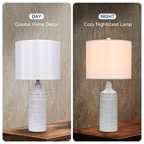 Euo 24.25” Ceramic Lamps Set Of 2 For Bedroom, Blue Lamps For Bedrooms Set Of 2, Blue Coastal Lamps For Living Room, Blue And White Lamp For Nightstand, Bedside Table, Guest Room, Cottage #TOP1