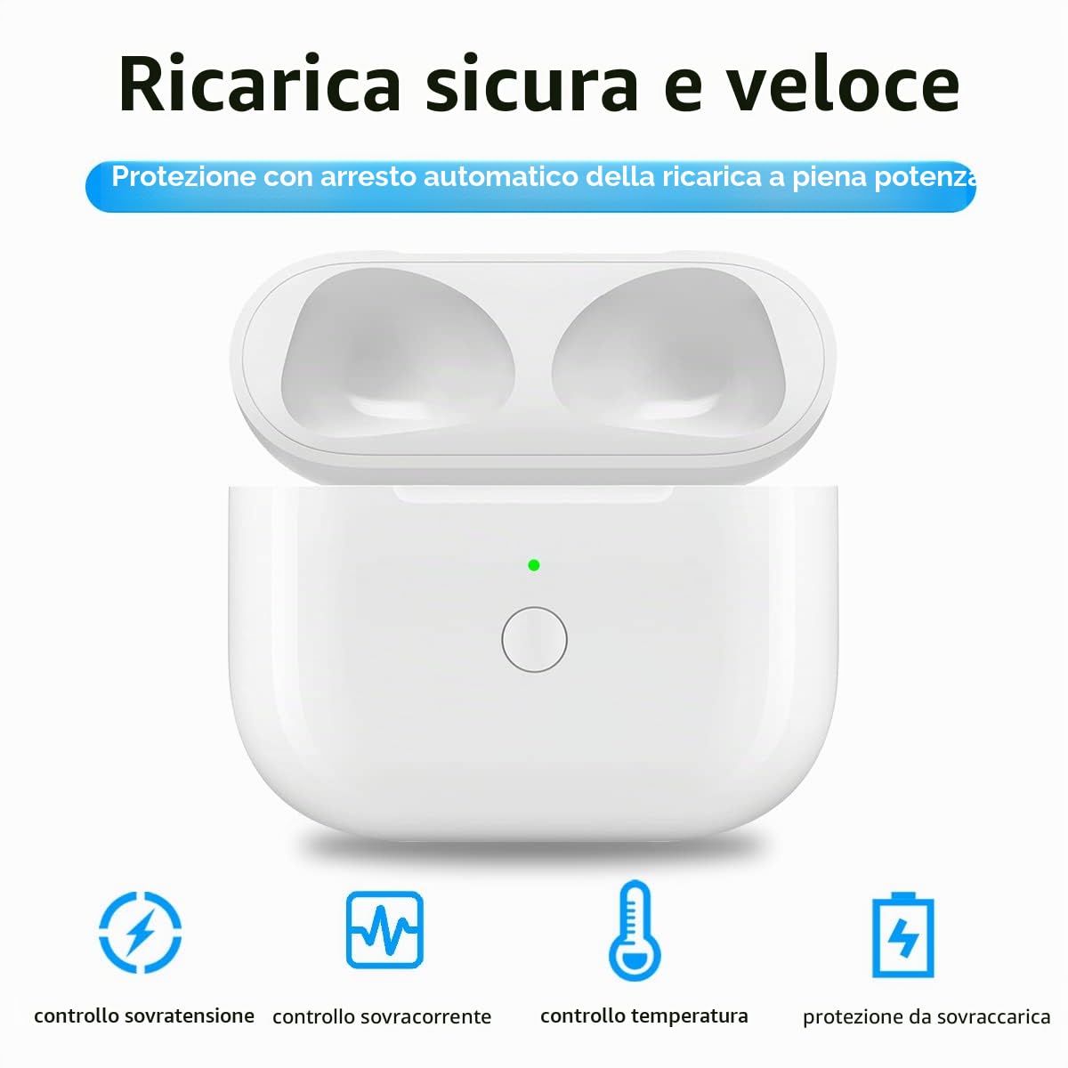 Custodia di Ricarica Wireless Compatibile con AirPods di Terza Generazione, Custodia di Ricarica di Ricambio con Accoppiamento Bluetooth per AirPods di Terza Generazione, Pulsante di