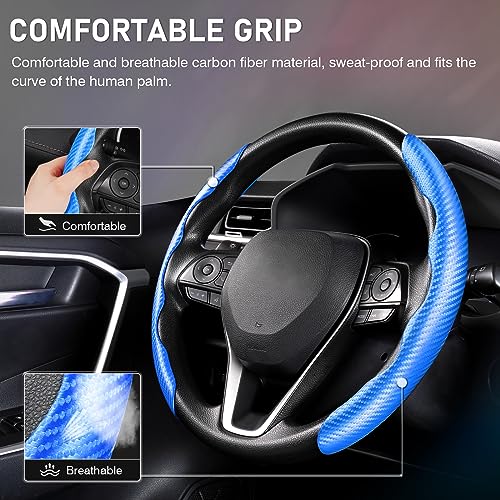 Image of Cartist Steering Wheel Cover, Carbon Fiber Steering Wheel Cover, Car Steering Wheel Cover for Men /Women, Anti-Slip, Comfortable Grip, Durable, Universal for 99% Car Interior Accessories (Blue)
