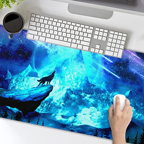 Gaming Mouse Pad Anime Mousepad Large Extended Wolves Gaming Mouse Mat With Stitched Edges Wolf Office Decor With Non-Slip Rubber Base Desk Mat For Work Gaming Office Home 31.5'' X 11.8'' Inch #TOP1
