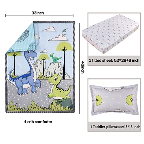 Geapul 4 Piece Boho Breathable Soft Crib Bedding Set For Boys,Jungle Animals Nursery Bedding Set,Crib Quilt,Pillowcase,Crib Skirt,Crib Sheet (Dinosaur,4-Pcs) #TOP1