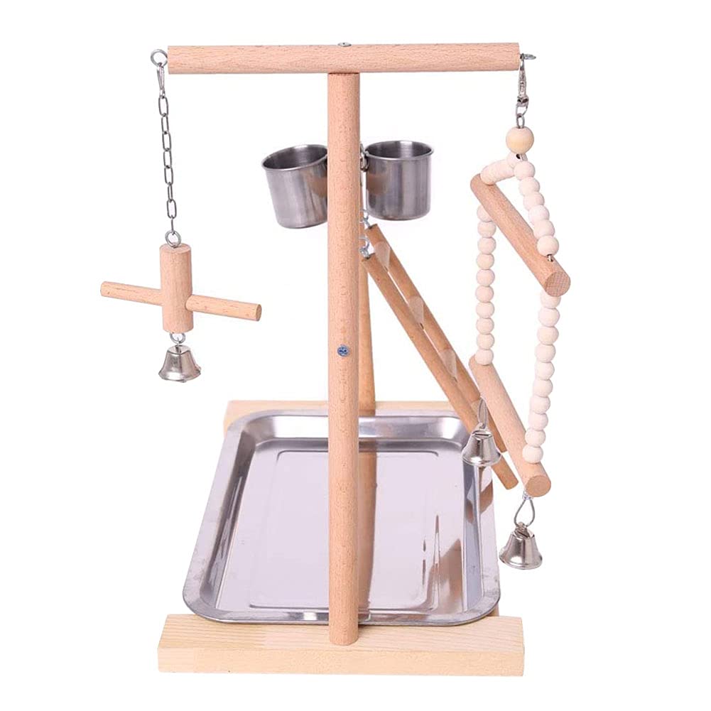 Puesto de pájaros Soporte de Percha for pájaros, Plataforma for Loros, Parque Infantil, Soporte for, Escalera, Juguetes interactivos con Tazas alimentadoras