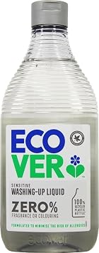 ecover Zero Dish Detergent Bottle, 15.2 fl oz 450 ml, Unscented, No Coloring, Kitchen Detergent, Oil Stain