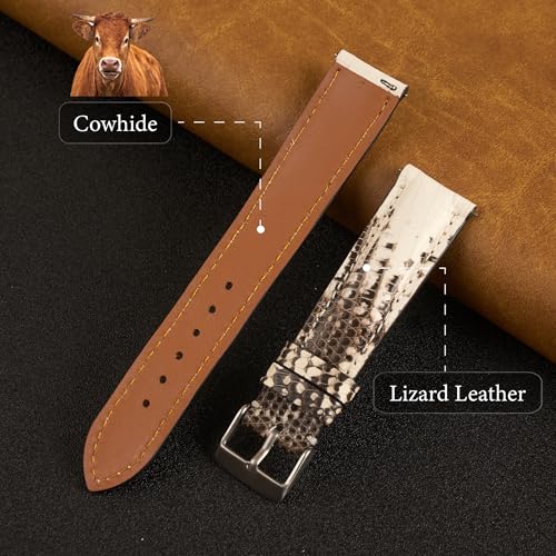 Vinacreations 19mm White Lizard Leather Watch Band for Men DH-90-19MM