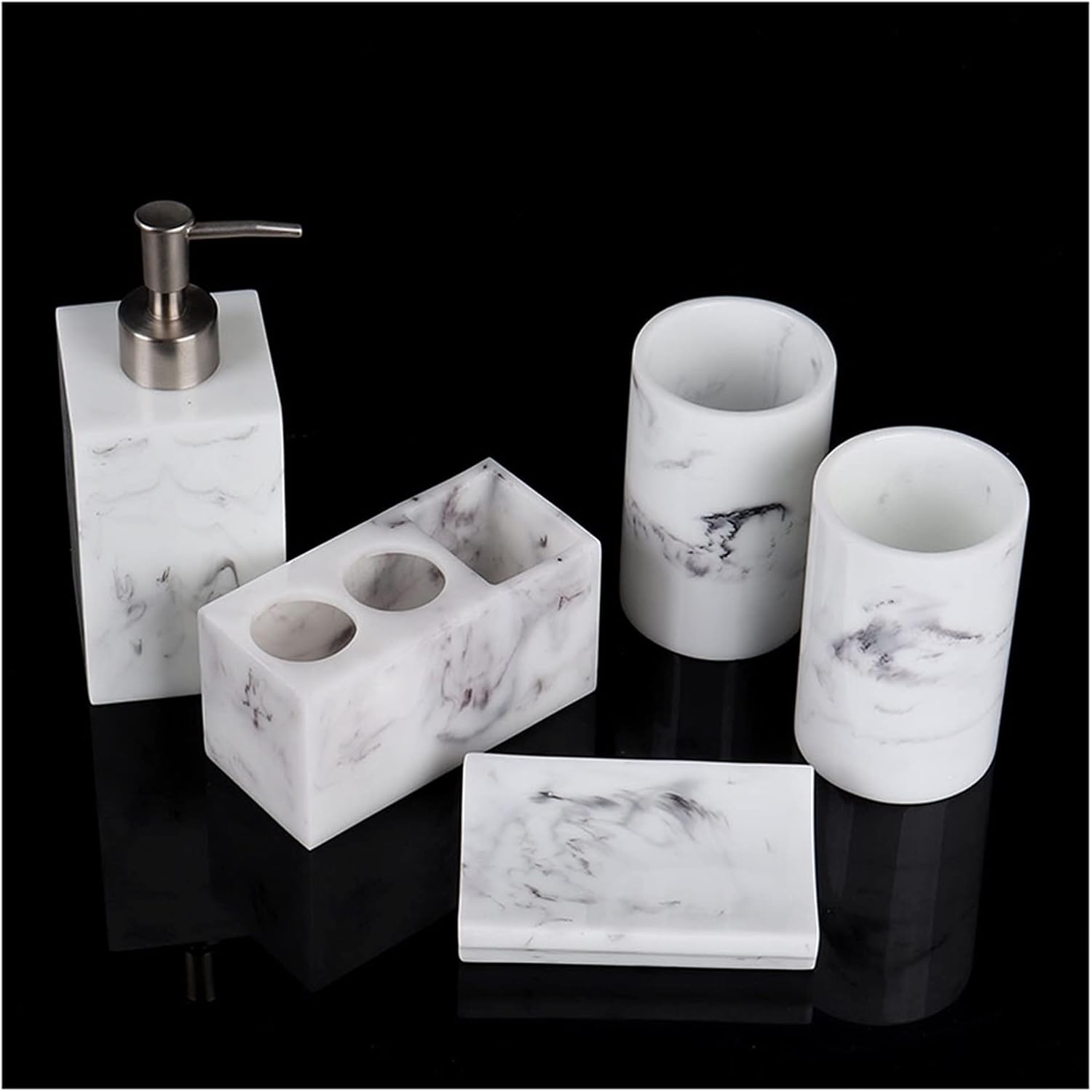 Soap Dispenser for Kitchen Bathroom Accessories Set 5 Piece Marble Look Bath Sets