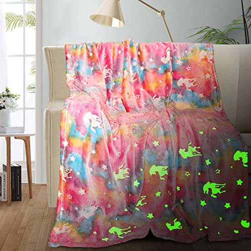TEHALK Personalized Unicorn Blanket for Girls, Glow in The Dark, Kids Throw Blanket, 30"x40", Pink