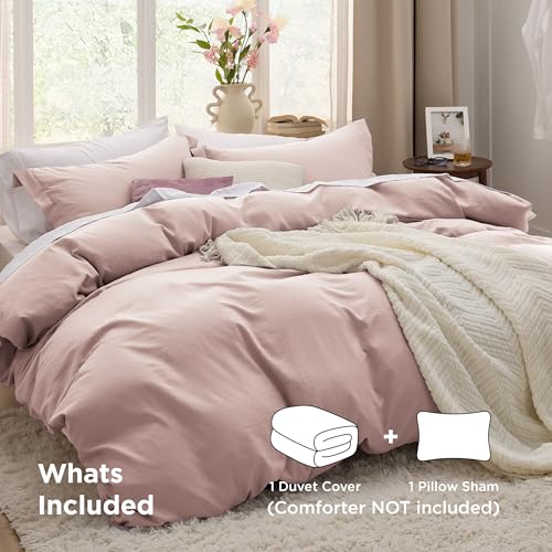 Image of Bedsure Rose Pink Twin Duvet Cover - 2 Pieces Prewashed Extra Soft Bedding Set, Includes 1 Duvet Cover Twin Size 68x90 Inches with Zipper Closure & 1 Pillow Sham, Comforter Not Included