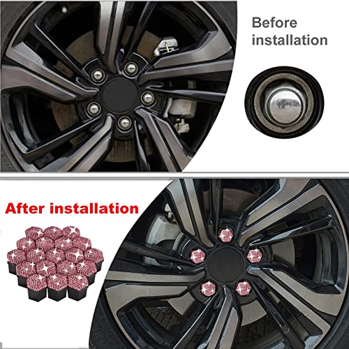 Image of Blueshyhall 21mm Bling Crystal Wheel Lug Nut Cover Bolt Caps Anti-Rust Car Tire Nut Cover with Removal Tool (Pack of 20) - Pink