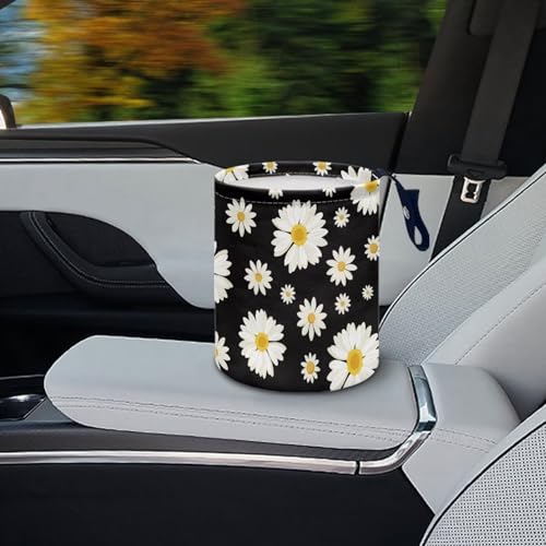 Image of Cute Daisy Print Portable Car Garbage Bin Reusable Collapsible Hanging Portable Dustbin Bin Waste Basket Car Accessories Interior for Car SUV Trucks Universal