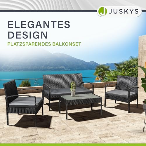 ArtLife Polyrattan Sitzgruppe Trinidad – Gartenmöbel Set mit Bank, Sessel & Tisch für 4 Personen – schwarz mit grauen Bezüge – Terrassenmöbel Balkonmöbel Lounge - 4
