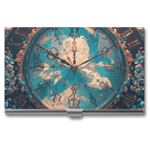 Slim Metal Business Card Holder - Creating Magical Time Aluminum Alloy Card Case with Buckle Closure, Holds 20 Cards & Cash, Professional Credit Card Size ID Holder for Men Women Gift