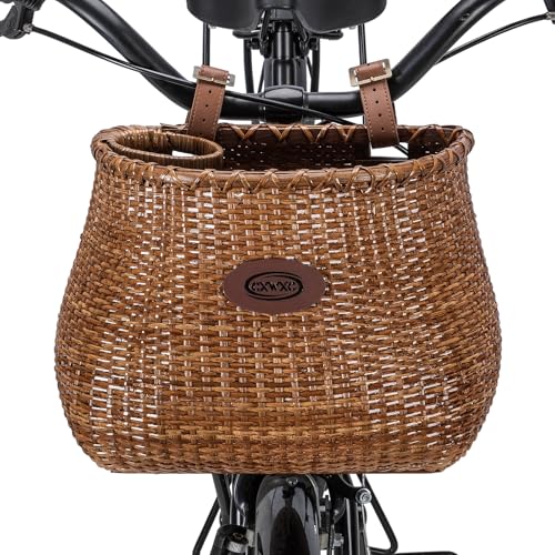 CXWXC Bike Basket - Handmade Rattan Bike Baskets for Girls Women - Front Bicycle Bike Basket with Coffee Cup Holder for Beach Cruiser, Scooter, Ebike (Brown) by CXWXC - Image 8