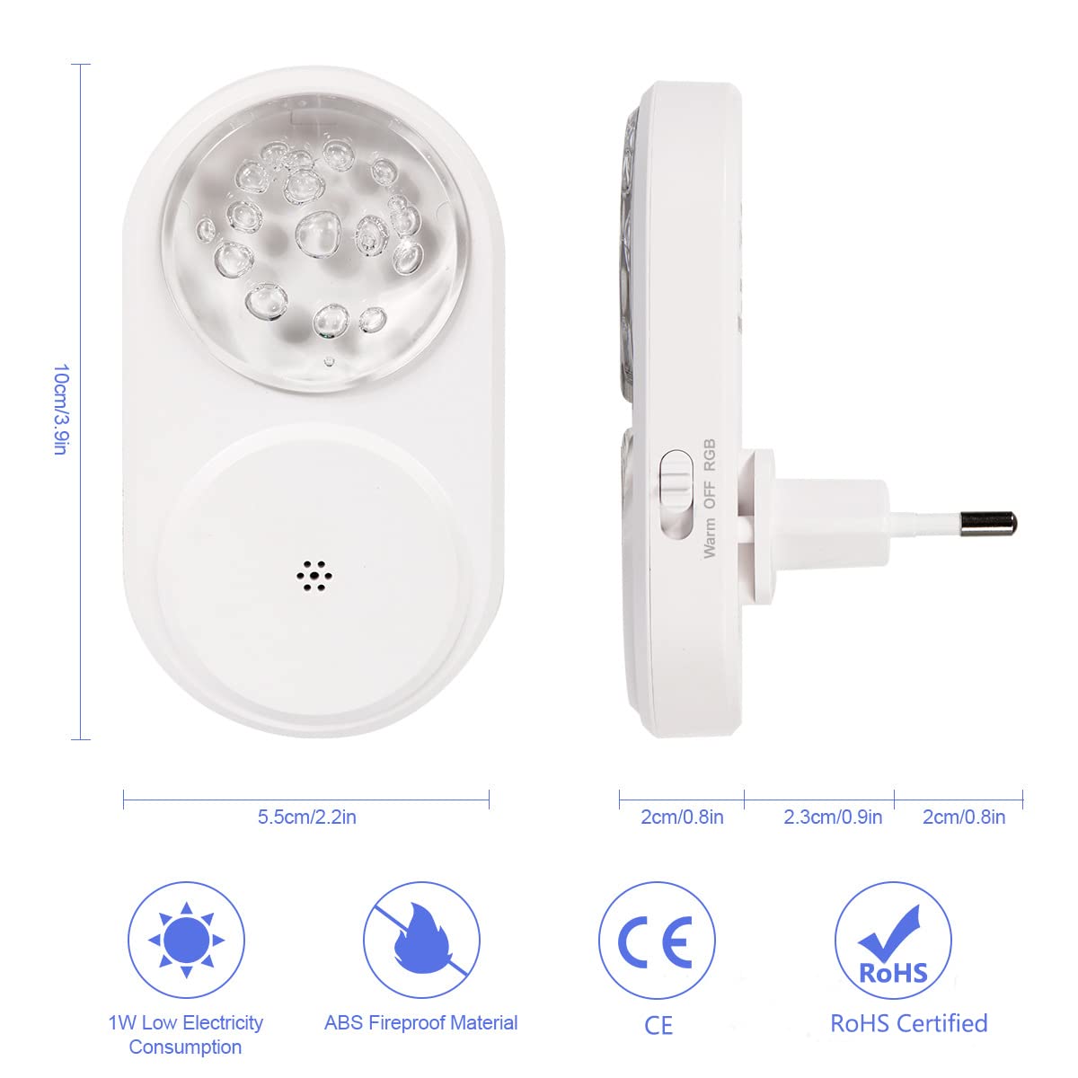 Zestaw 2 lamp ściennych LED z czujnikiem zmierzchu, lampka nocna ciepła biel 7 s, idealna do salonu, sypialni i schodów.