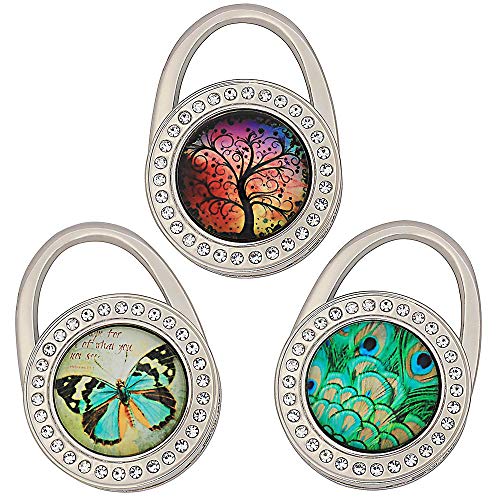 Purse Hook for Table,Instant Purse Holder Bag Hanger,Folding Womens Purse Hanger Handbag Pocketbook Holder Bag Storage,Foldable Stylish Desk Accessories for Women Office Lady Girl Gift,Set of 3