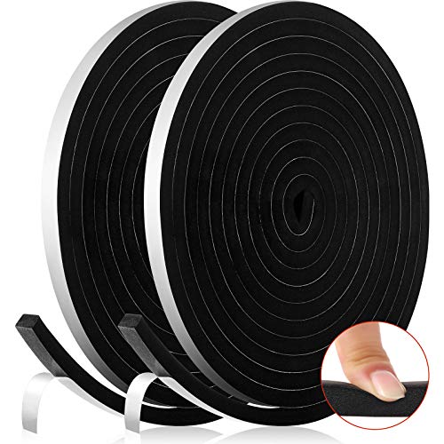 33 Feet Foam Sealing Tape 1/2 Inch x 3/8 Inch Thick Door Weather Stripping, High Density, Self Adhesive Insulation Neoprene Foam Sealing Tape for AC Window Unit, Door Insulation, 16.5 Ft x 2 (Black)
