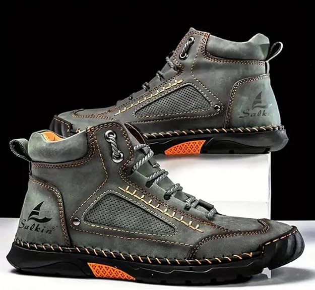 Sawbehind Mens Wide Shoes for Hiking Working, Saw behind Men's Comfortable Handmade Leather Boots – Waterproof, Arch Support, Spacious Toe Box, Non-Slip,Lightweight Breathable Outdoor Walking2