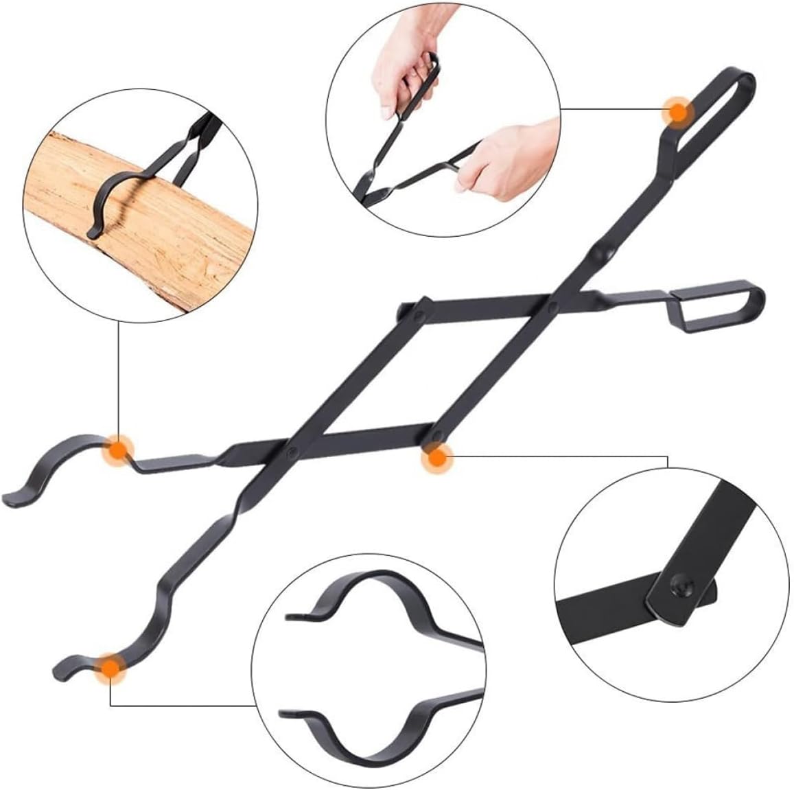 MERRYHAPY Folding Firewood Tong Portable Metal Fireplace Tool for Indoor and Outdoor Use for Grilling and Camping Strong Grip Log Grabber for Fire Pits and Bbq