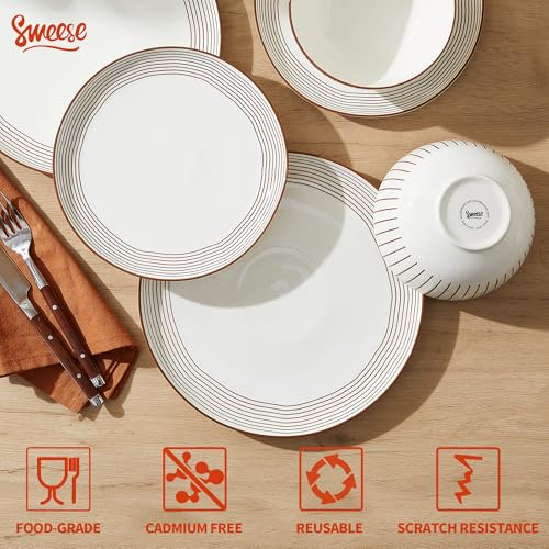 Sweese 18Pcs Lightweight Porcelain Dinnerware Set for 6, Stripe Neutral — view 4
