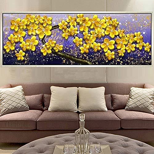 Peinture Diamant 5D fleurs dorées pour décorer le salon avec une mosaïque strass 40x80cm