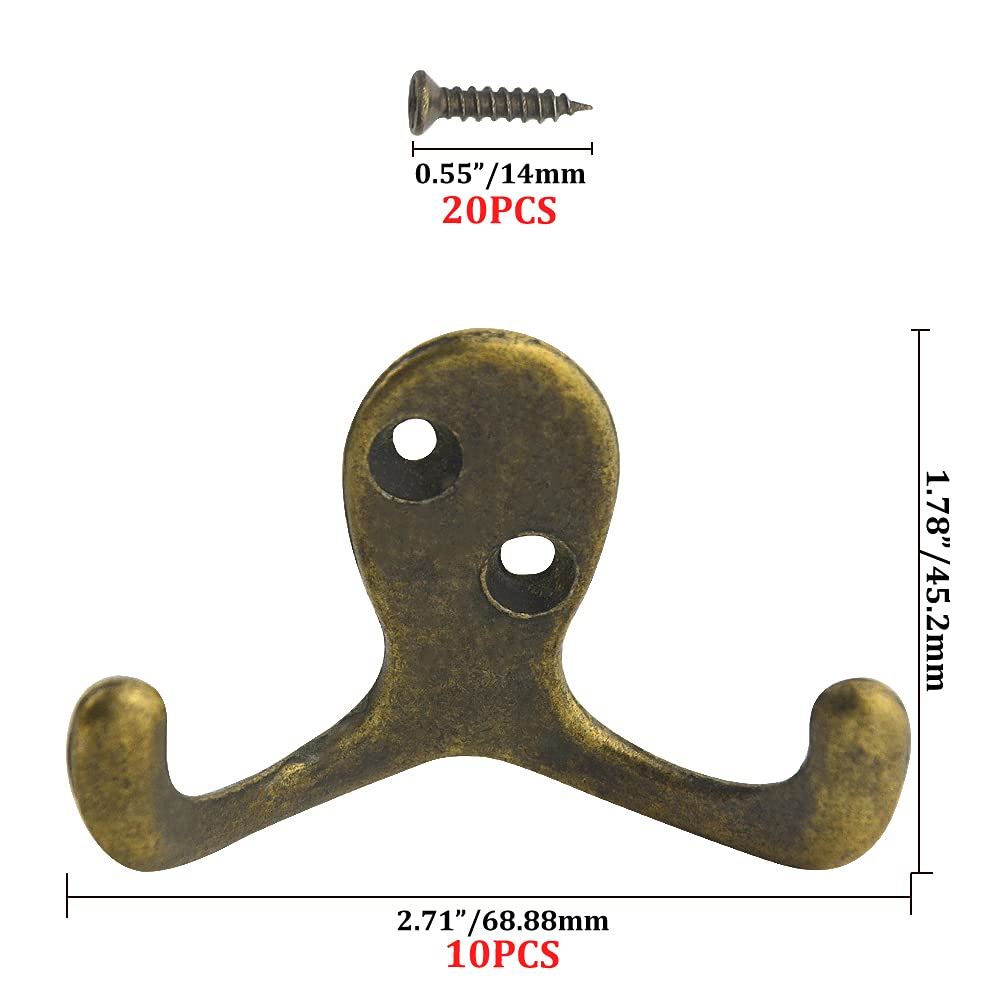 WMYCONGCONG 10Pcs Coat Hooks, Heavy Duty Double Prong Coat Hooks Wall Mounted with Screws - Image 2