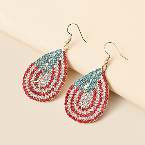Costume Earrings For Women Fashion Jewelry Usa American Flag Dangle Shining Teardrop Crystal Drop Earrings For Women Patriotic 4Th Of July Independence Day Gift Sparkling (C, One Size) #TOP3