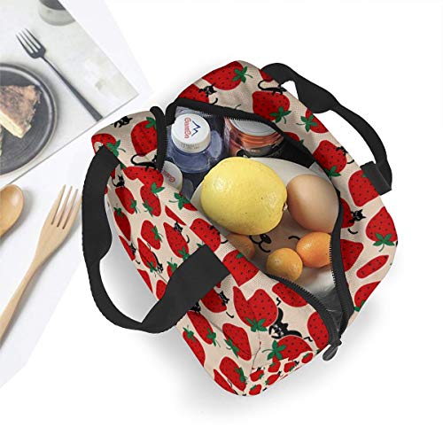 Antspuent SIBALIU486-120439743 Black Cat On Red Strawberry Lunch Bag thumb #4