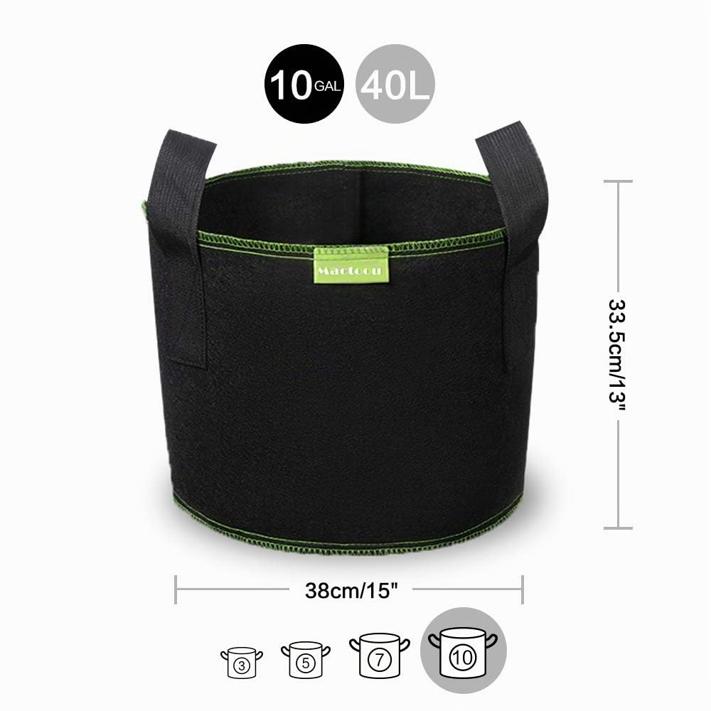 Mactoou Lot de 5 Sacs Pomme de Terre Plantation 40L Ø 38cm Hauteur 33,5cm Sacs à Plantes Grande Capacité Pot Geotextile pour Pommes de Terre, Tomates, Legumes et Autres Plantes - Noir