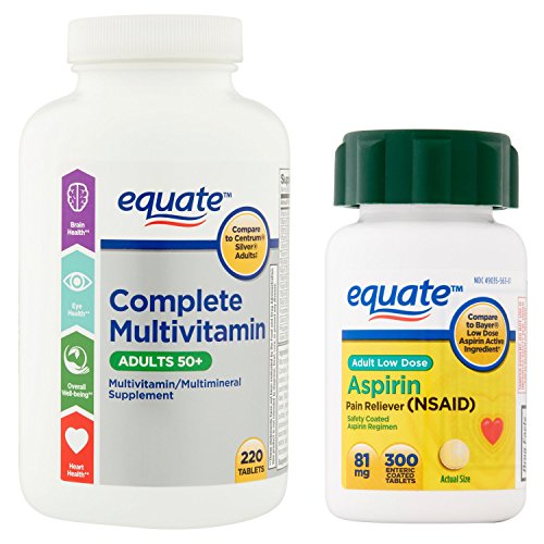 Equate Mature Multi Vitamin and Low Dose Aspirin Bundle - for Adult Men and Women 50 Or Over