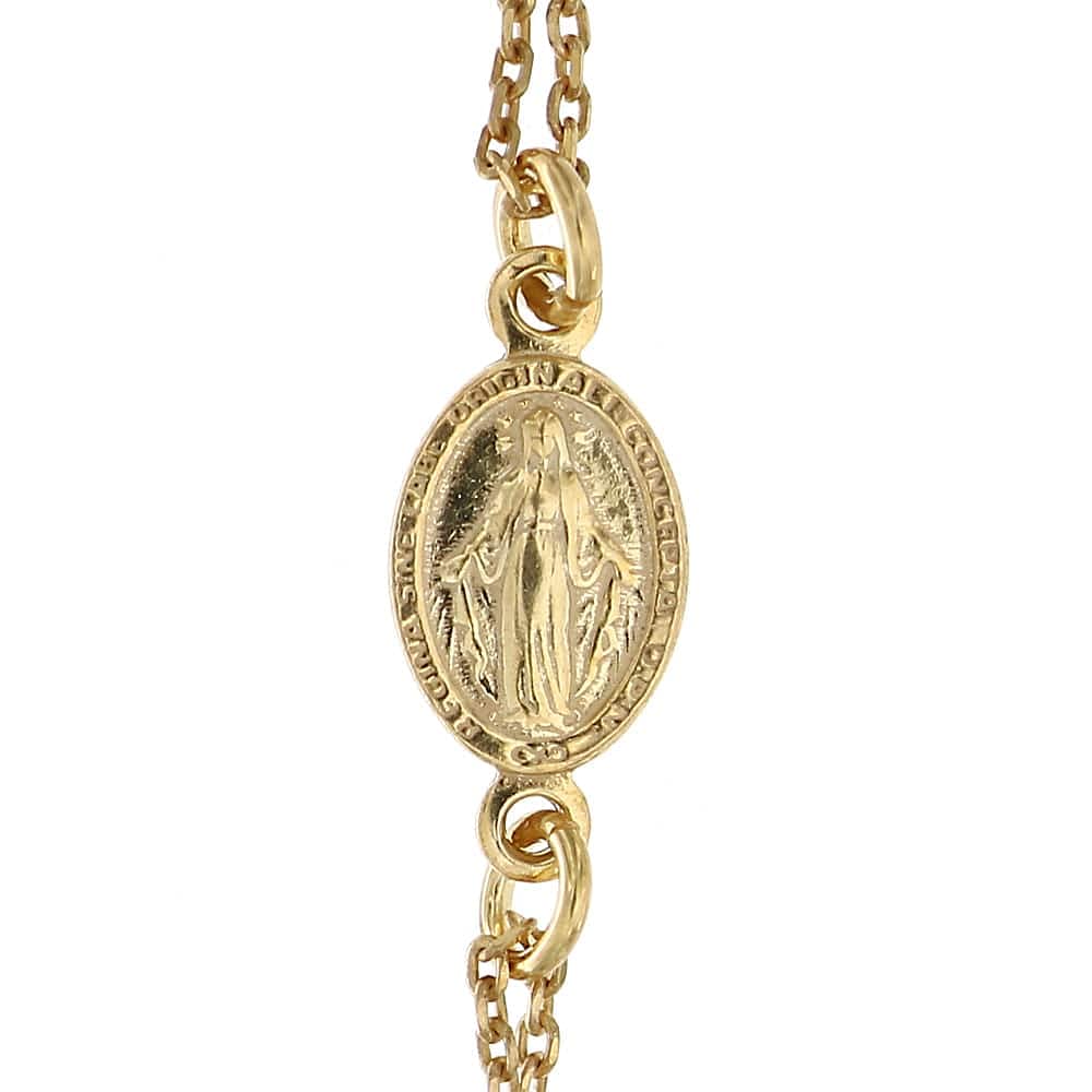 Linea Italia Gioielli - Collana Rosario a Y in Argento 925 Placcato oro con Perline Nere, Croce e Medaglietta Madonna - Made in Italy