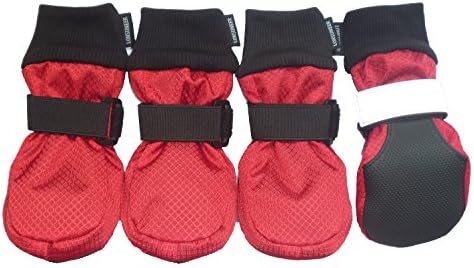 LONSUNEERWinter Paw Protector Dog Boots Waterproof Soft Sole and Nonslip Set of 4 Color Red Size Large