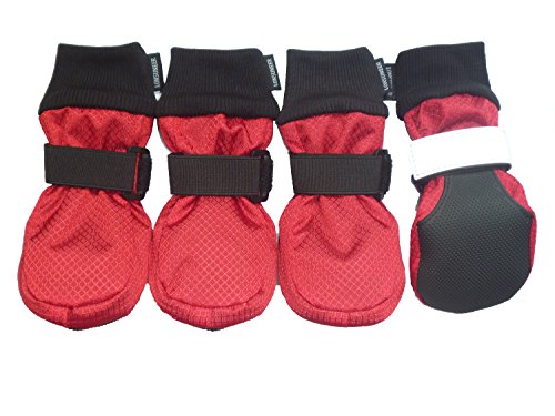 LONSUNEER Winter Paw Protector Dog Boots Waterproof Soft Sole and Nonslip Set of 4 Color Red Size Large