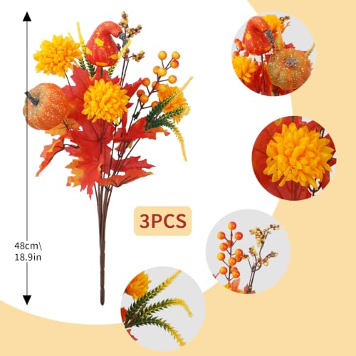 Image of 3Pcs Fall Flowers Artificial for Decoration Fall Cemetery Flowers for Grave