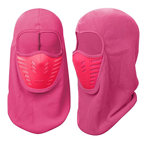 Fanshu Balaclavas Face Mask, Winter Warm Motorcycle Full Face Cover Wind Cap Thermal Fleece Lined Windproof Anti Dust Ski Cycling Mask Hood with Rubber Breathable Vent (Red)