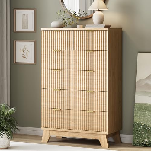 Fluted Dresser for Bedroom with 6 Drawers, 46" Tall Modern