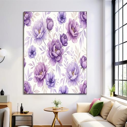 Cuadros sin marco de peonía lila en acuarela, pintura botánica de 60x80 cm
