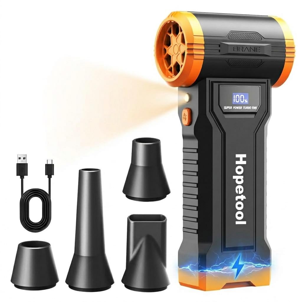 Hopetool Electric Air Duster 150000RPM Brushless Motor, 4-Gear Cordless Compressed Air Duster with LED Light and Screen Display, Rechargeable Air Blower for PC Keyboard Computer Car Cleaning