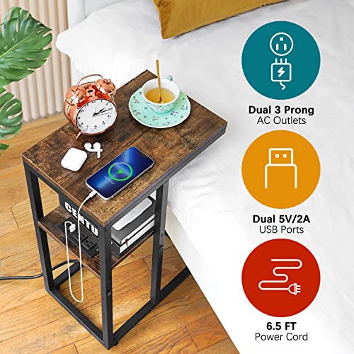 Yoobure C Shaped End Table With Charging Station, Small Side Tables For Living Room, Bedroom, Sofa Table With Usb Ports And Outlets For Small Spaces, C Couch Table Rustic Snack Table Bed Side Table #TOP3
