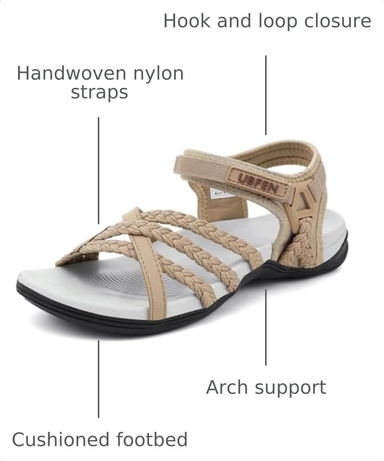 Image of UBFEN Womens Hiking Sandals Outdoors Water Sport Arch Support | Comfortable Adjustable Ankle Strap, Lightweight Suitable for Beach, Travel, Golf and Daily Wear