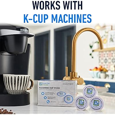 Essential Values Compatible with Keurig Descaling Solution Cleaning Pods 10-Pack, Descaler for Keurig Coffee Machines, Pot Kit, Coffee Maker Cleaner Filter Pods