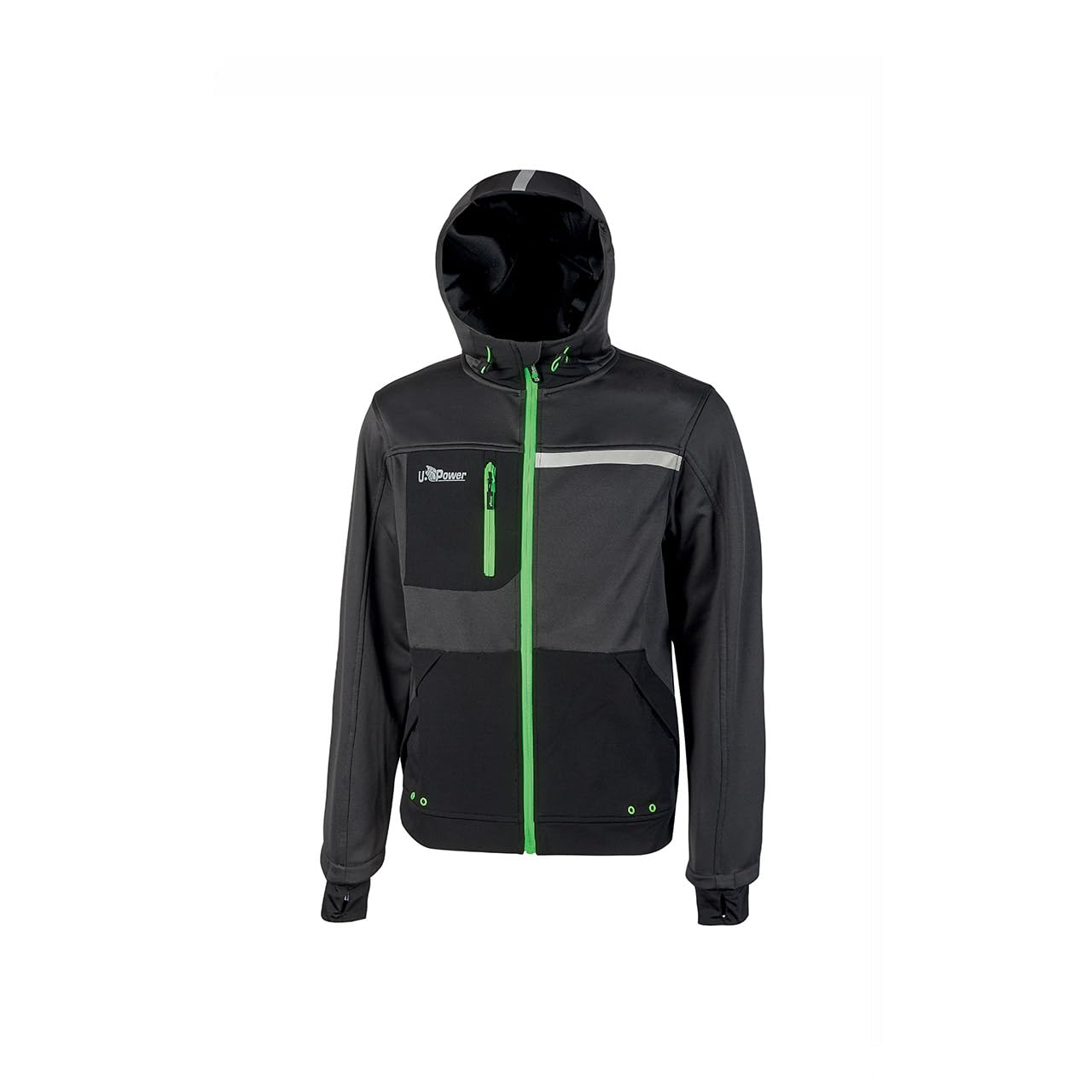 U-POWER DON'T WORRY... BE HAPPY! Felpa Da Lavoro Con Cerniera Galaxy Asphalt Grey/Green Felpa con cappuccio Uomo (Pacco da 1)