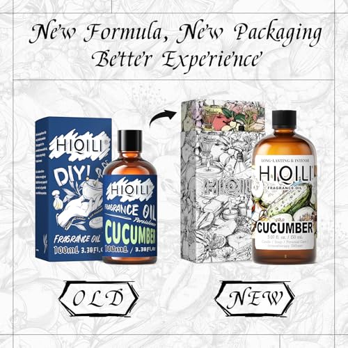 Image of HIQILI Cucumber Fragrance Oil for Diffuser, DIY Soap & Candle - 5.07 Fl Oz | Long-Lasting Fresh Scents for DIY Body Spray, Bath & Skin Products, Pet Safe, Graduated Dropper Included