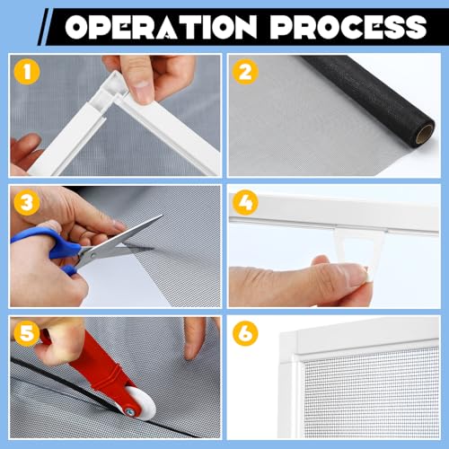 Yaocom 4 Pack Window Screen Kit 3/4 x 5/16 Inch Aluminum Frame with Corners, Spline, Springs, Pull Tabs, Screen Mesh and Screen Rolling Tool 32'' x 32'' - Image 5