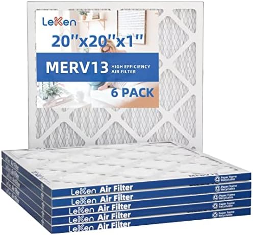 LEKEN 20"x20"x1" MERV 13 AC Furnace Air Filter 6 Pack,Electrostatic Fold Air Conditioning HVAC Air Conditioning AC Furnace Filter,Applicable to families with pets,(Actual size：19.5"x19.5"x0.75")