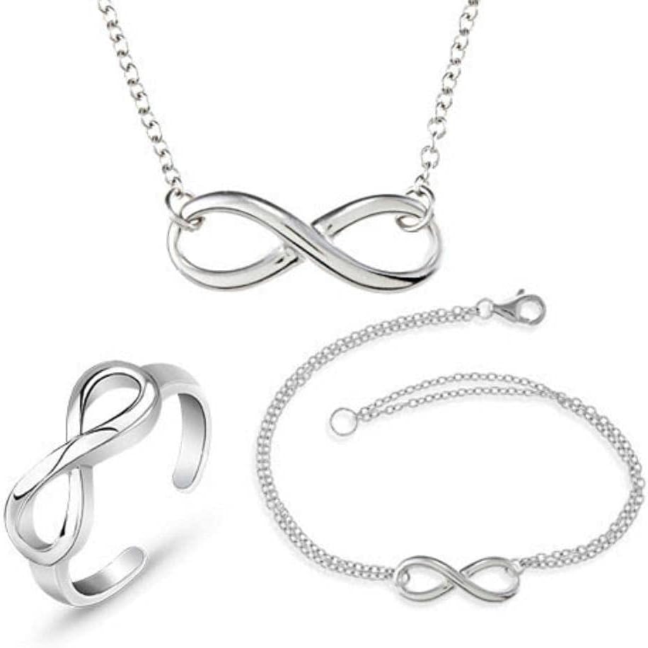 Women's Infinity Jewelry Collections Silver Infinity Necklace Heart Symbol Charm Bracelet and Rings Set for 3 Birthday Anniversary Christmas Gifts for Women Wife Girlfriend Girls